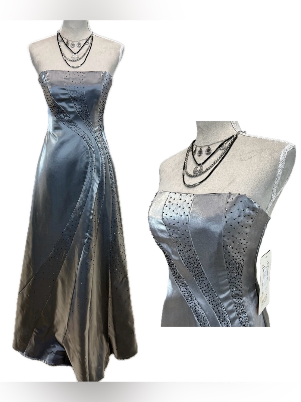 Vintage Morgan Co Prom Dress Maxi Gown 5/6 Silver Metallic Fairy Goth Y2K NWT